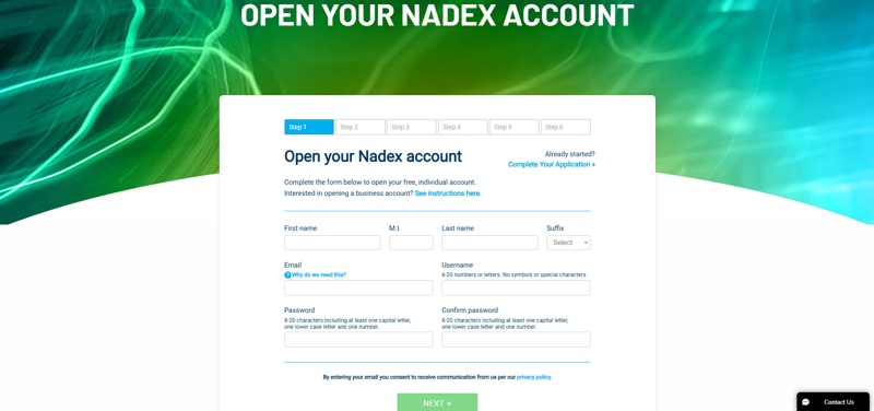 Nadex registration