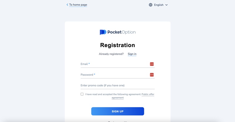 Pocket Option registration